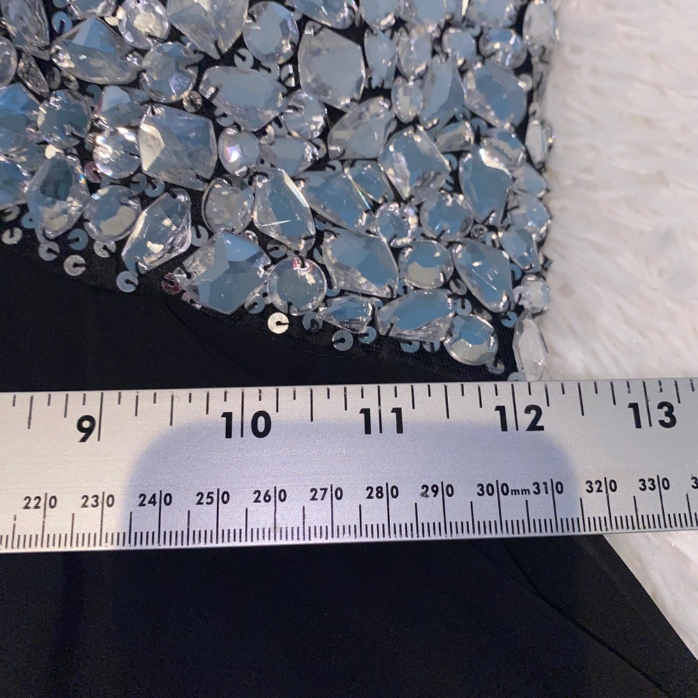 Gorgeous Cache' Black with Silver Large Rhinestone Cocktail/Prom Dress - Picture 4 of 5